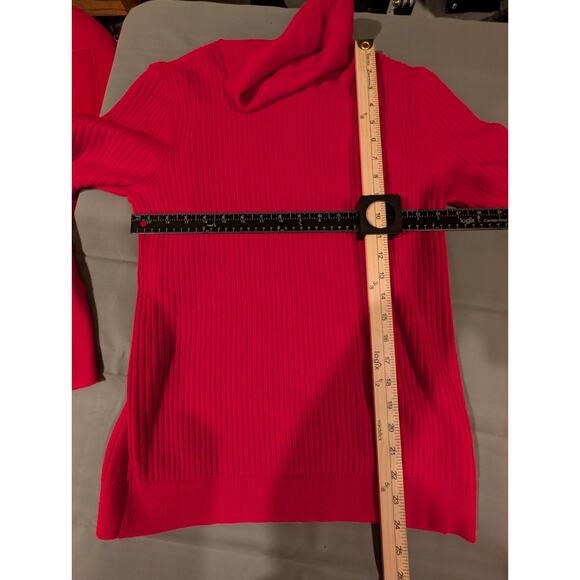 Talbots Shirt Button Cuff Ribbed Turtleneck Sweater Red Knit Women's Size Medium - Picture 7 of 10